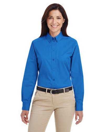 Harriton M581W Ladies&#39; Foundation 100% Cotton Long-Sleeve Twill Shirt withTeflon - French Blue - HIT a Double