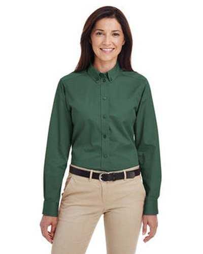 Harriton M581W Ladies&#39; Foundation 100% Cotton Long-Sleeve Twill Shirt withTeflon - Hunter - HIT a Double