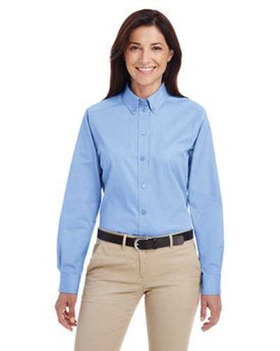 Harriton M581W Ladies' Foundation 100% Cotton Long-Sleeve Twill Shirt withTeflon - Industry Blue - HIT a Double