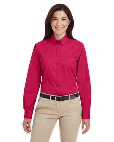 Harriton M581W Ladies&#39; Foundation 100% Cotton Long-Sleeve Twill Shirt withTeflon - Red - HIT a Double