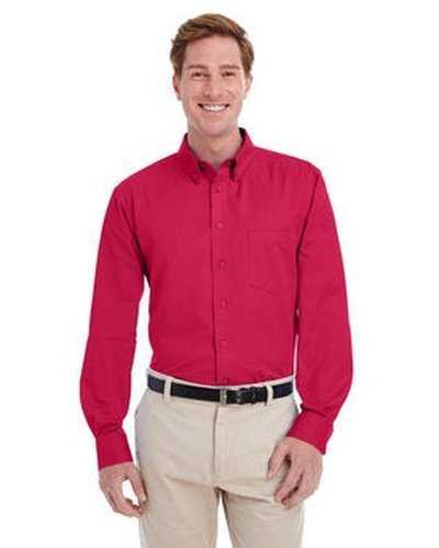 Harriton M581 Men&#39;s Foundation 100% Cotton Long-Sleeve Twill Shirt withTeflon - Red - HIT a Double