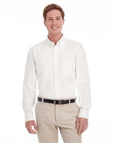 Harriton M581 Men's Foundation 100% Cotton Long-Sleeve Twill Shirt withTeflon - White - HIT a Double