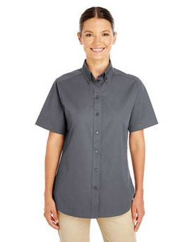 Harriton M582W Ladies&#39; Foundation 100% Cotton Short-Sleeve Twill Shirt with Teflon - Dark Charcoal - HIT a Double
