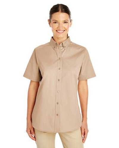 Harriton M582W Ladies&#39; Foundation 100% Cotton Short-Sleeve Twill Shirt with Teflon - Khaki - HIT a Double