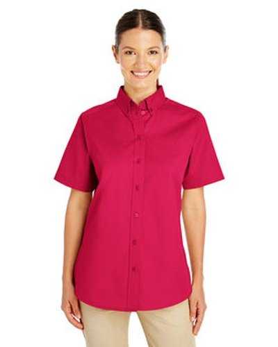 Harriton M582W Ladies' Foundation 100% Cotton Short-Sleeve Twill Shirt with Teflon - Red - HIT a Double