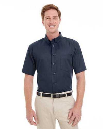 Harriton M582 Men's Foundation 100% Cotton Short-Sleeve Twill Shirt with Teflon - Dark Navy - HIT a Double