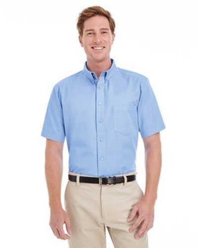 Harriton M582 Men's Foundation 100% Cotton Short-Sleeve Twill Shirt with Teflon - Industry Blue - HIT a Double