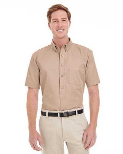 Harriton M582 Men&#39;s Foundation 100% Cotton Short-Sleeve Twill Shirt with Teflon - Khaki - HIT a Double