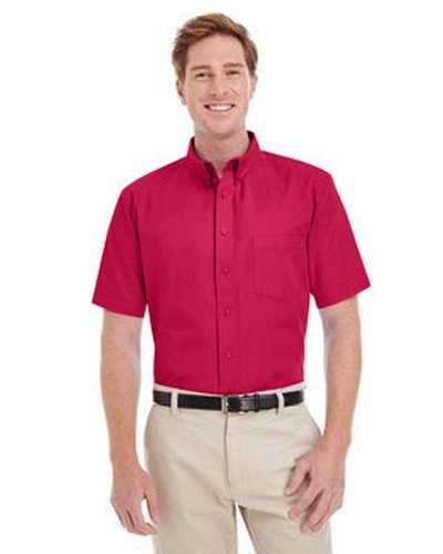 Harriton M582 Men&#39;s Foundation 100% Cotton Short-Sleeve Twill Shirt with Teflon - Red - HIT a Double
