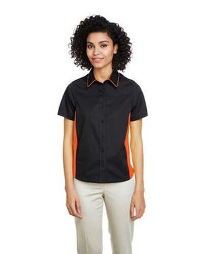 Harriton M586W Ladies&#39; Flash Il Colorblock Short Sleeve Shirt - Black Tm Orange - HIT a Double