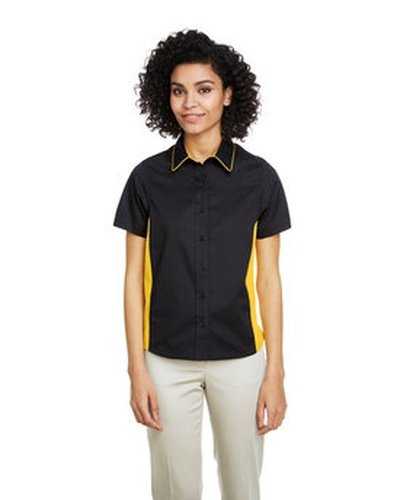 Harriton M586W Ladies&#39; Flash Il Colorblock Short Sleeve Shirt - Black Yellow - HIT a Double