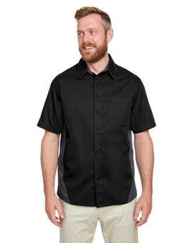 Harriton M586 Men's Flash Il Colorblock Short Sleeve Shirt - Black Dark Charcoal - HIT a Double