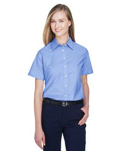 Harriton M600SW Ladies&#39; Short-Sleeve Oxford with Stain-Release - Light Blue - HIT a Double