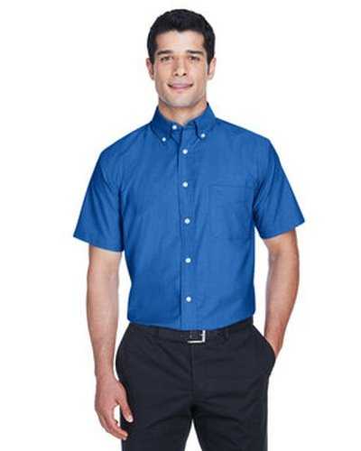 Harriton M600S Men's Short-Sleeve Oxford with Stain-Release - French Blue - HIT a Double