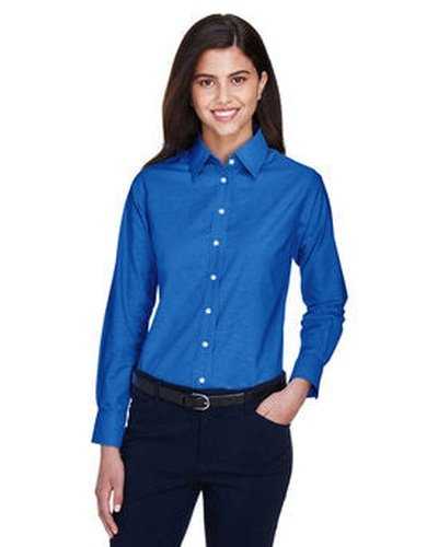 Harriton M600W Ladies&#39; Long-Sleeve Oxford with Stain-Release - French Blue - HIT a Double