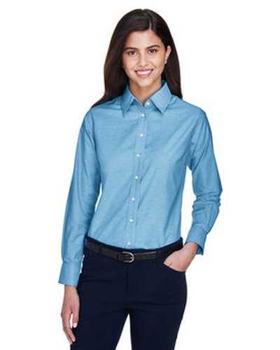 Harriton M600W Ladies' Long-Sleeve Oxford with Stain-Release - Light Blue - HIT a Double
