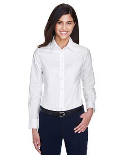 Harriton M600W Ladies' Long-Sleeve Oxford with Stain-Release - White - HIT a Double