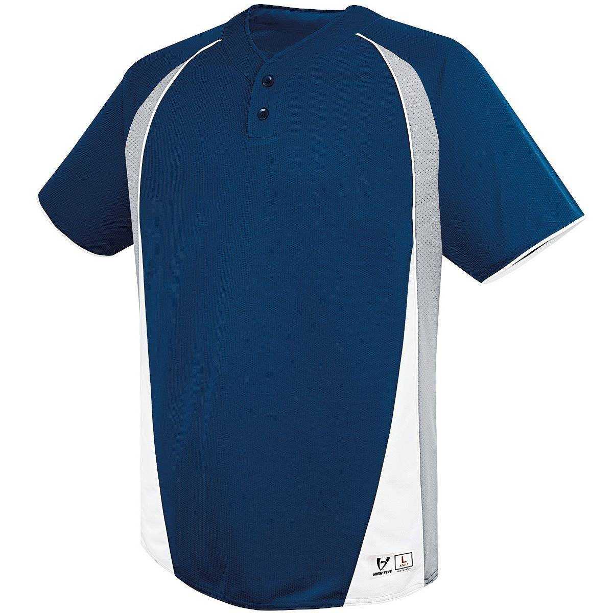 High Five 312120 Ace Two Button Jersey Adult - Navy Silver Gray White - HIT a Double