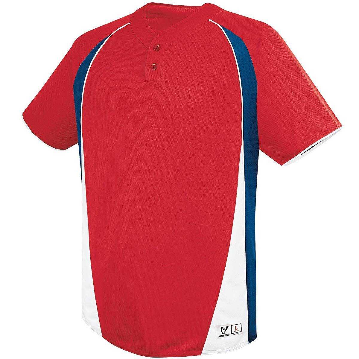 High Five 312120 Ace Two Button Jersey Adult - Scarlet Navy White - HIT a Double