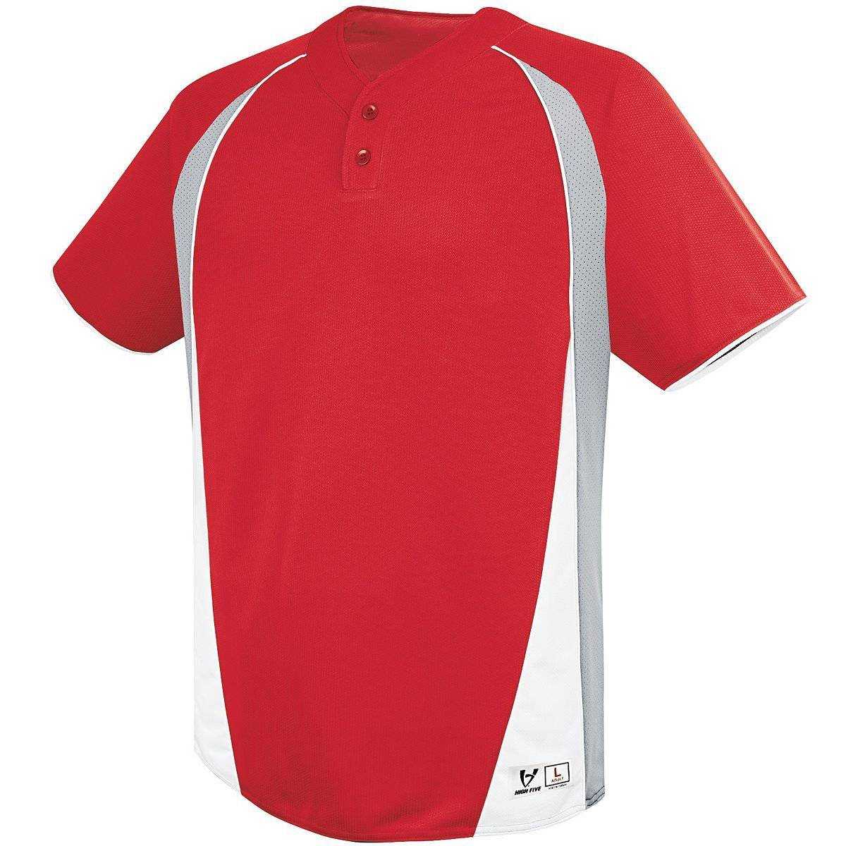 High Five 312120 Ace Two Button Jersey Adult - Scarlet Silver Gray Wh - HIT a Double
