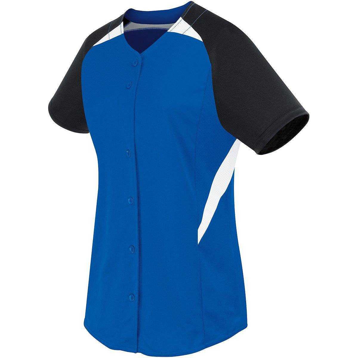 High Five 312172 Womens Galaxy Full Button Jersey - Royal Black White - HIT a Double