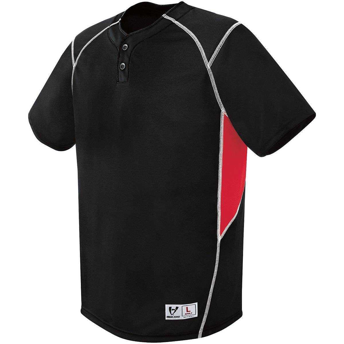 High Five 312210 Adult Bandit 2 Button Jersey - Black Scarlet White - HIT a Double