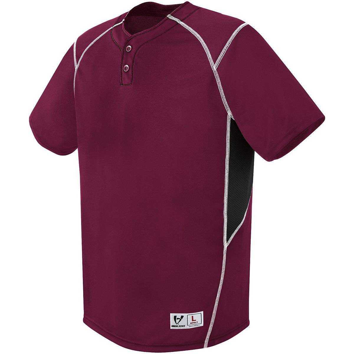 High Five 312210 Adult Bandit 2 Button Jersey - Maroon Black White - HIT a Double