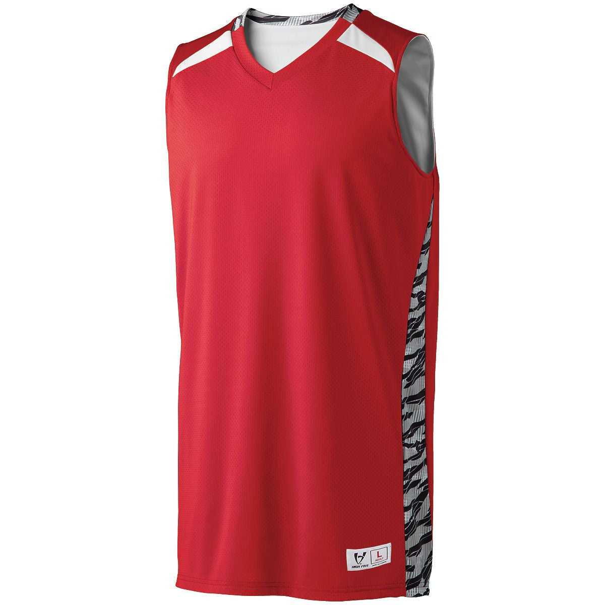 High Five 332420 Adult Printed Campus Reversible Jersey - Scarlet Fragmentprint White - HIT a Double