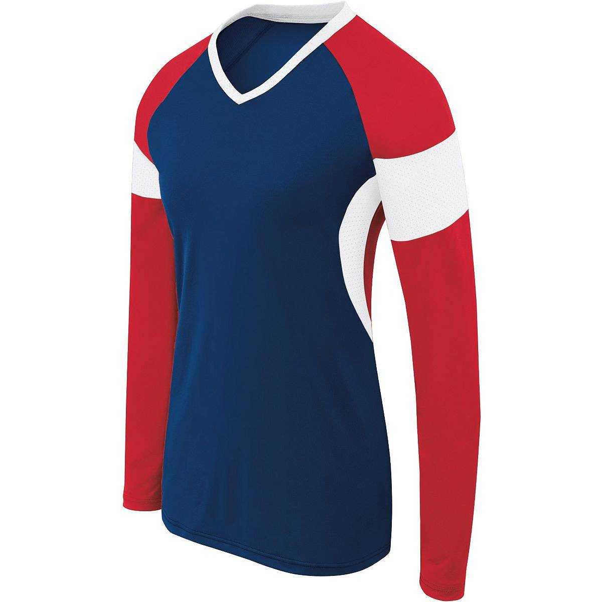 High Five 342143 Girls Long Sleeve Raptor Jersey - Navy Scarlet White - HIT a Double