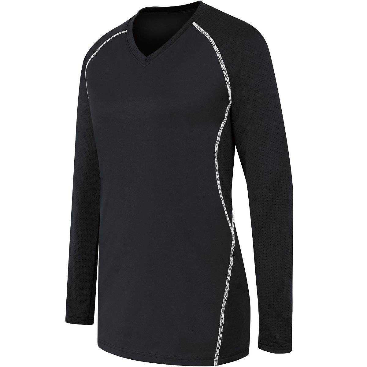 High Five 342162 Womens Long Sleeve Solid Jersey - Black White - HIT a Double