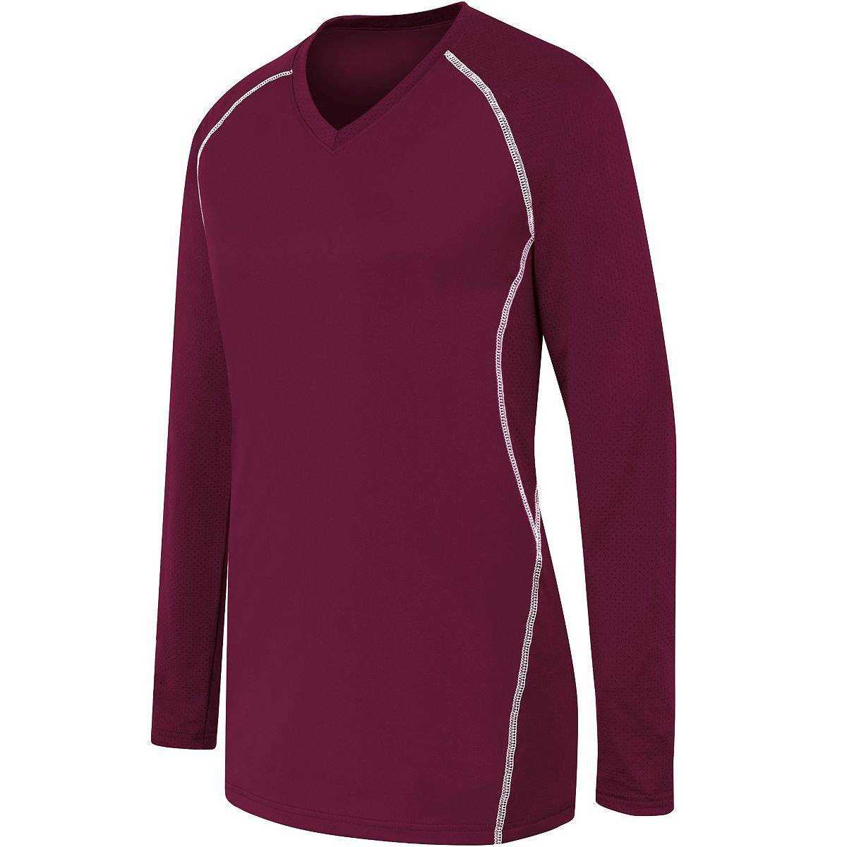 High Five 342162 Womens Long Sleeve Solid Jersey - Maroon White - HIT a Double