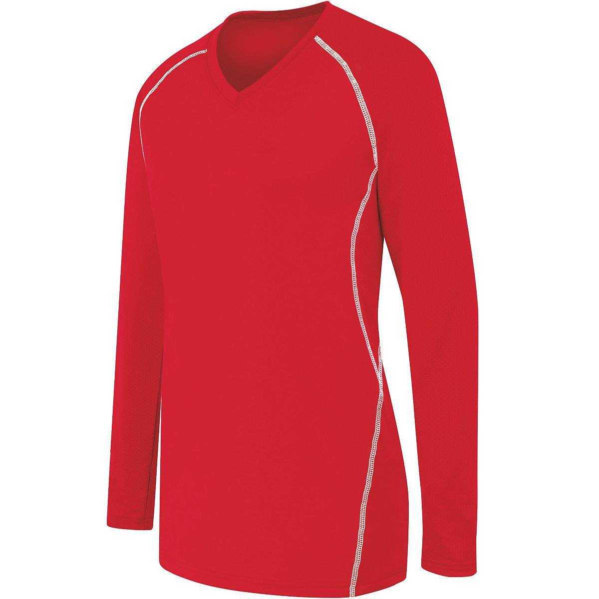 High Five 342162 Womens Long Sleeve Solid Jersey - Scarlet White - HIT a Double