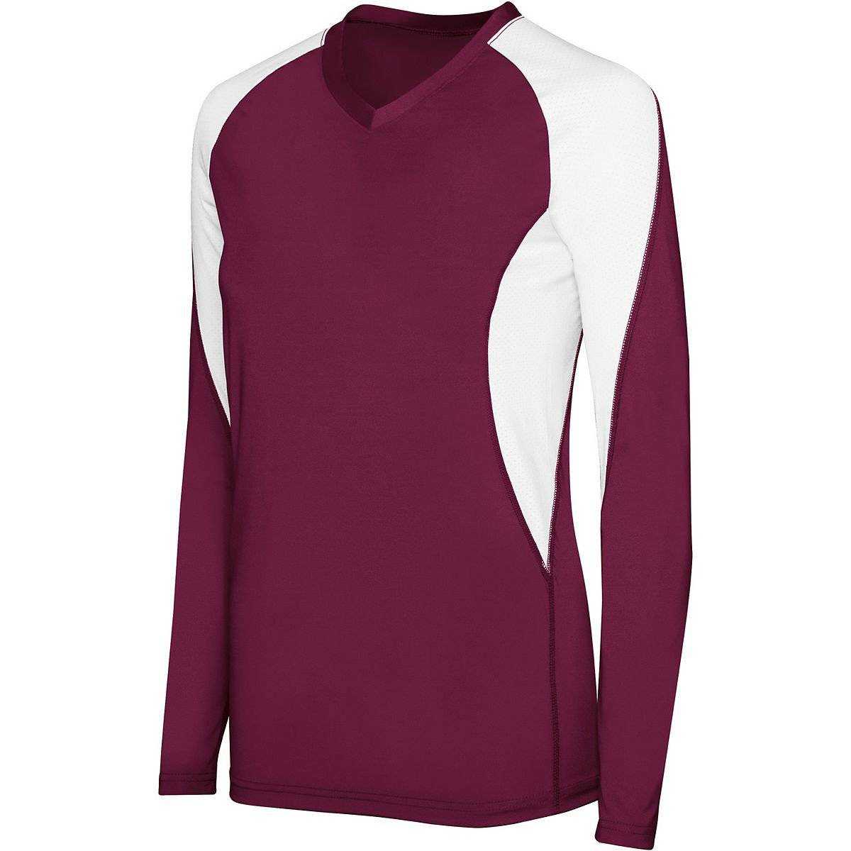 High Five 342182 Womens Long Sleeve Court Jersey - Maroon White - HIT a Double