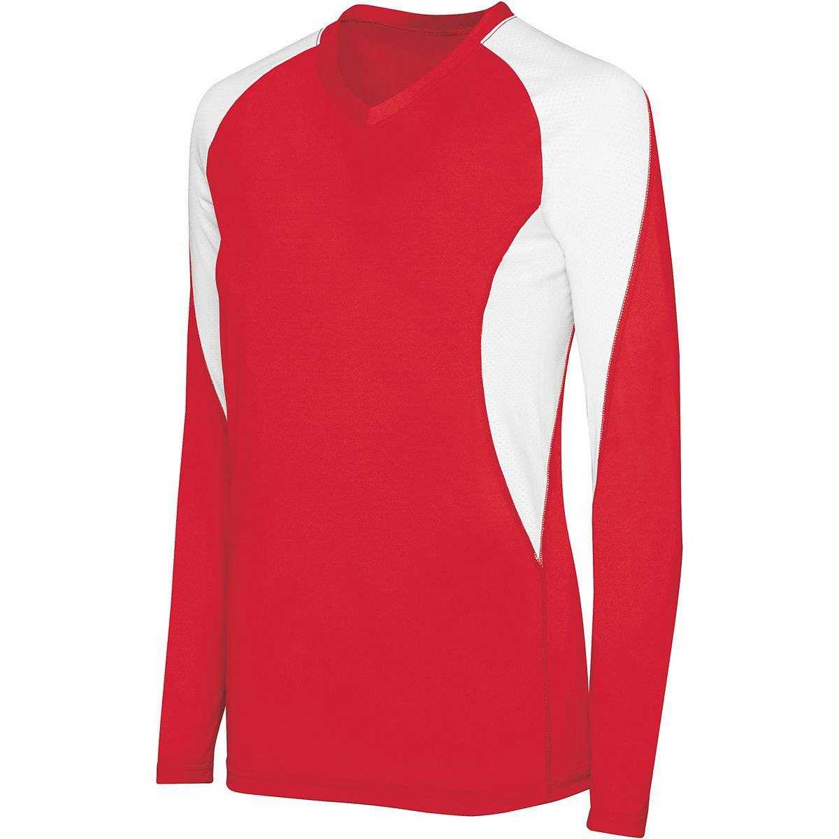 High Five 342182 Womens Long Sleeve Court Jersey - Scarlet White - HIT a Double