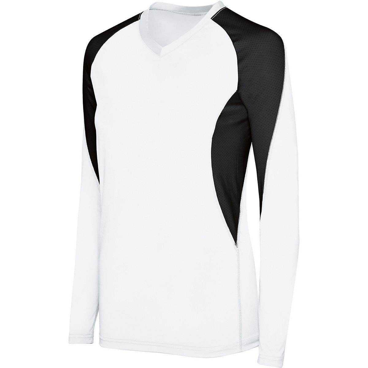High Five 342183 Girls Long Sleeve Court Jersey - White Black - HIT a Double