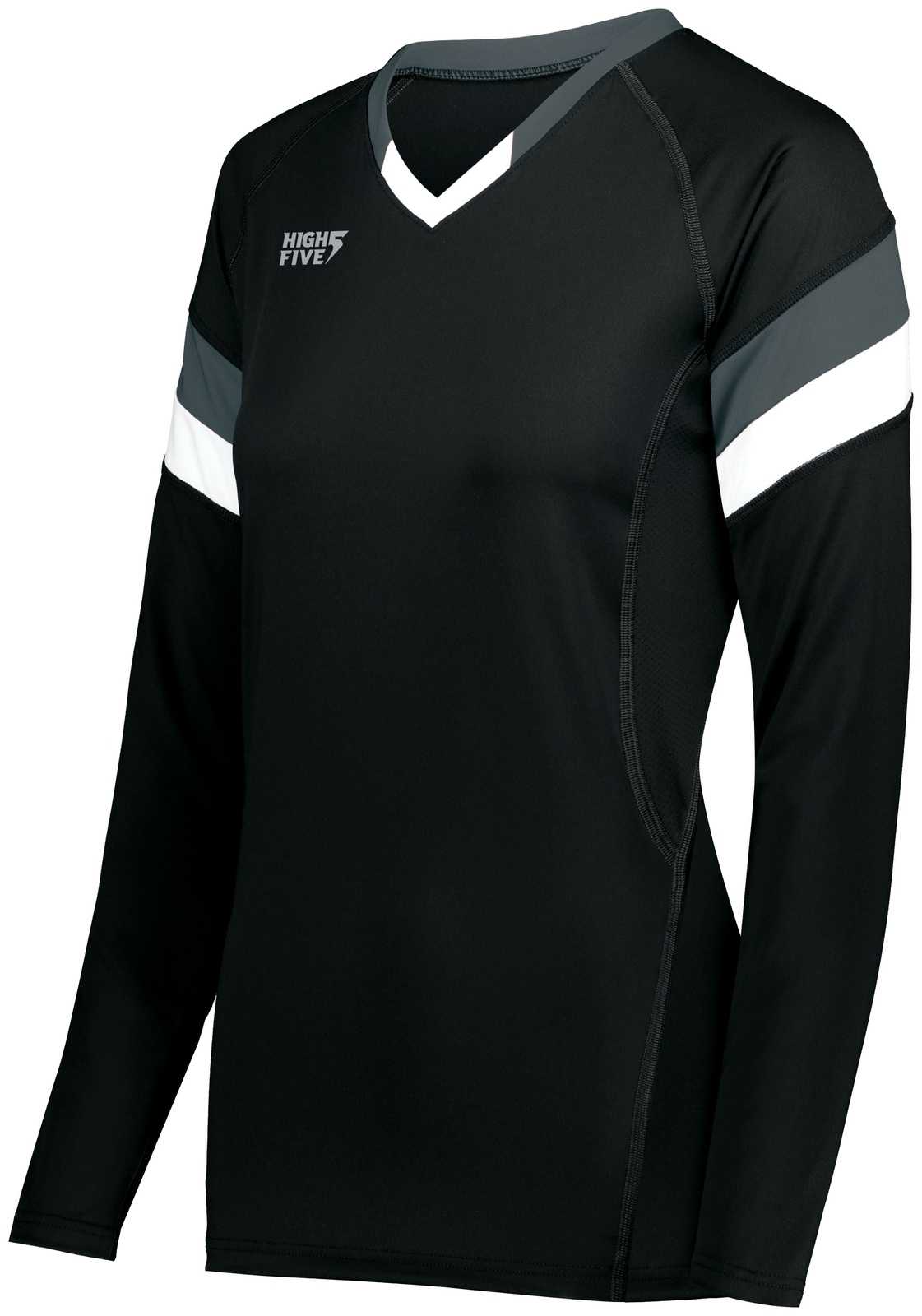 High Five 342242 Ladies TruHit Tri Long Sleeve Jersey - Black Graphite White - HIT a Double