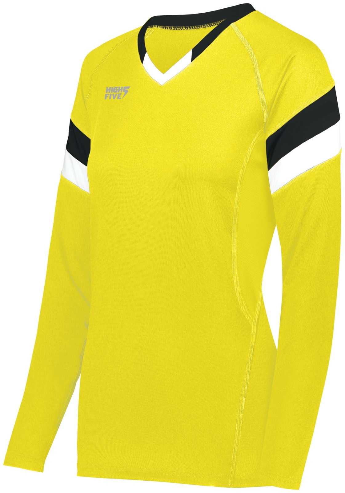 High Five 342242 Ladies TruHit Tri Long Sleeve Jersey - Electric Yellow Black White - HIT a Double