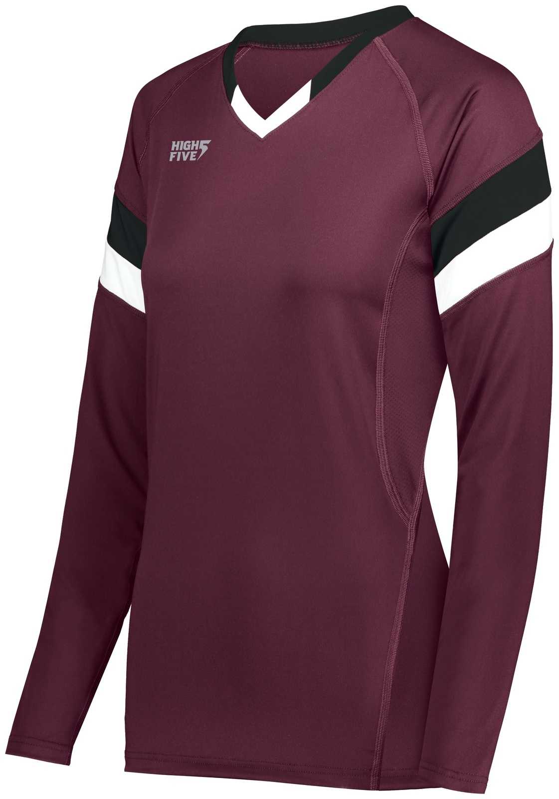 High Five 342242 Ladies TruHit Tri Long Sleeve Jersey - Maroon Black White - HIT a Double