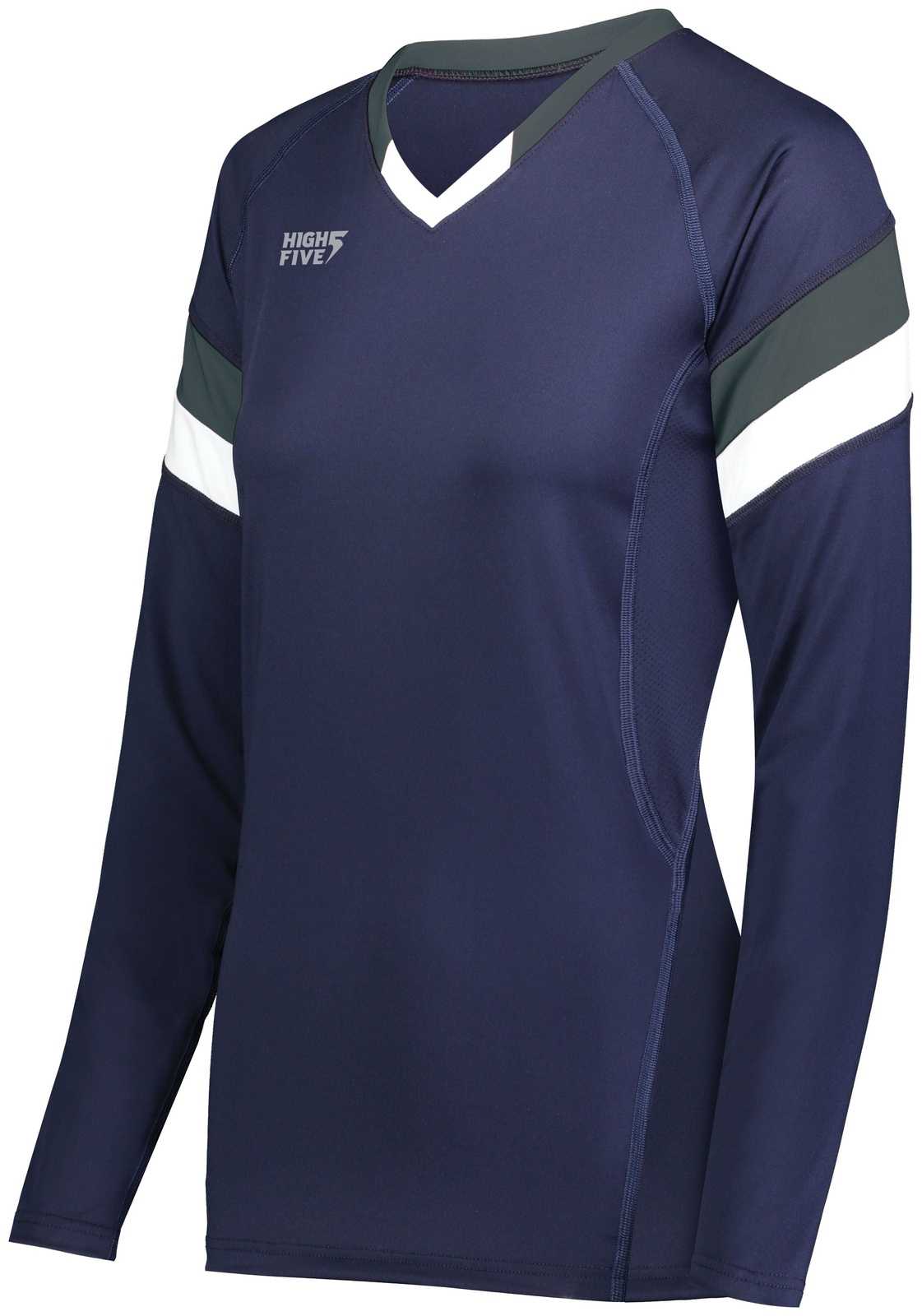 High Five 342242 Ladies TruHit Tri Long Sleeve Jersey - Navy Graphite White - HIT a Double