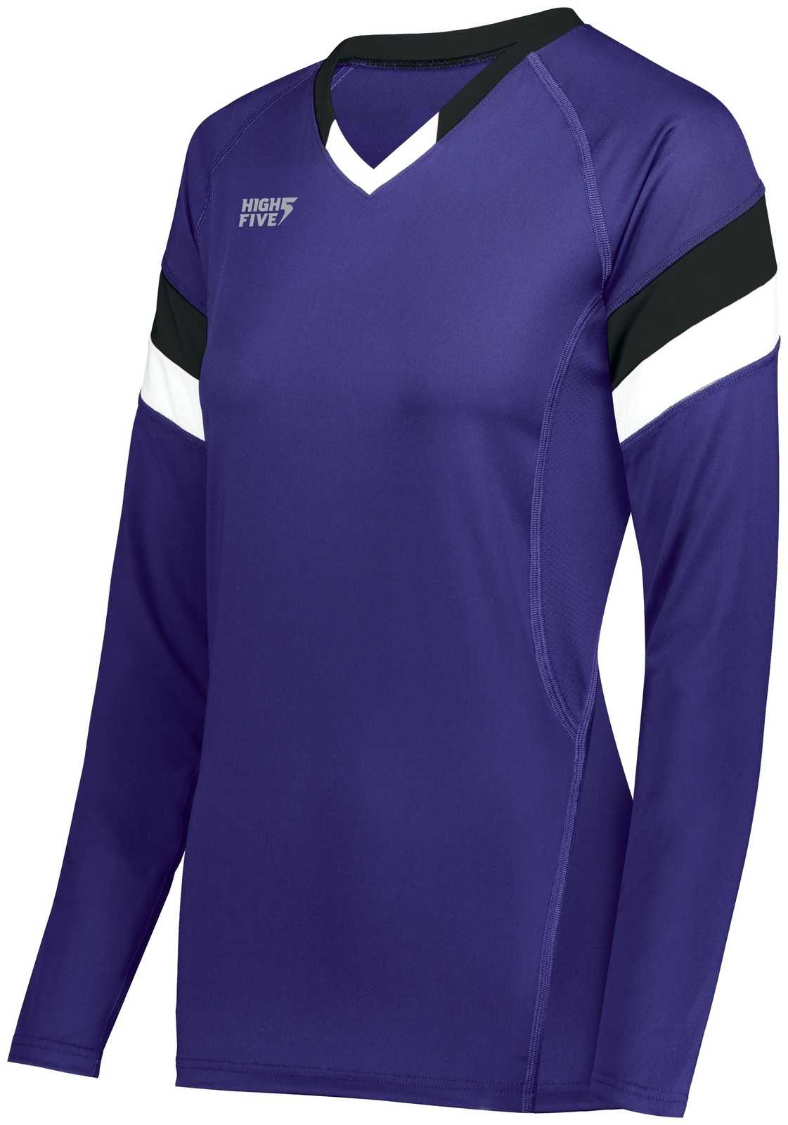 High Five 342243 Girls TruHit Tri Long Sleeve Jersey - Purple Black White - HIT a Double