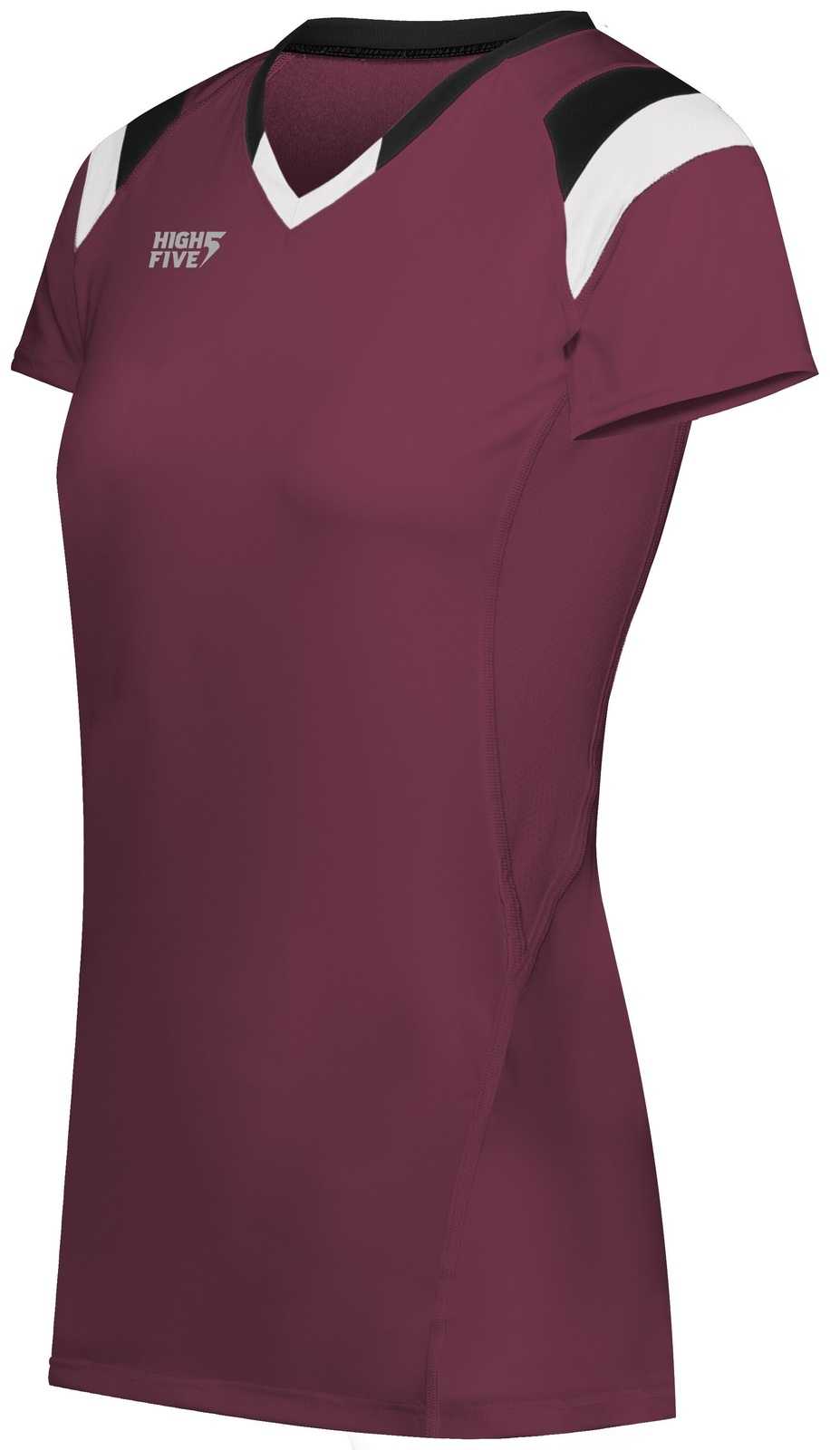High Five 342252 Ladies TruHit Tri Short Sleeve Jersey - Maroon Black White - HIT a Double