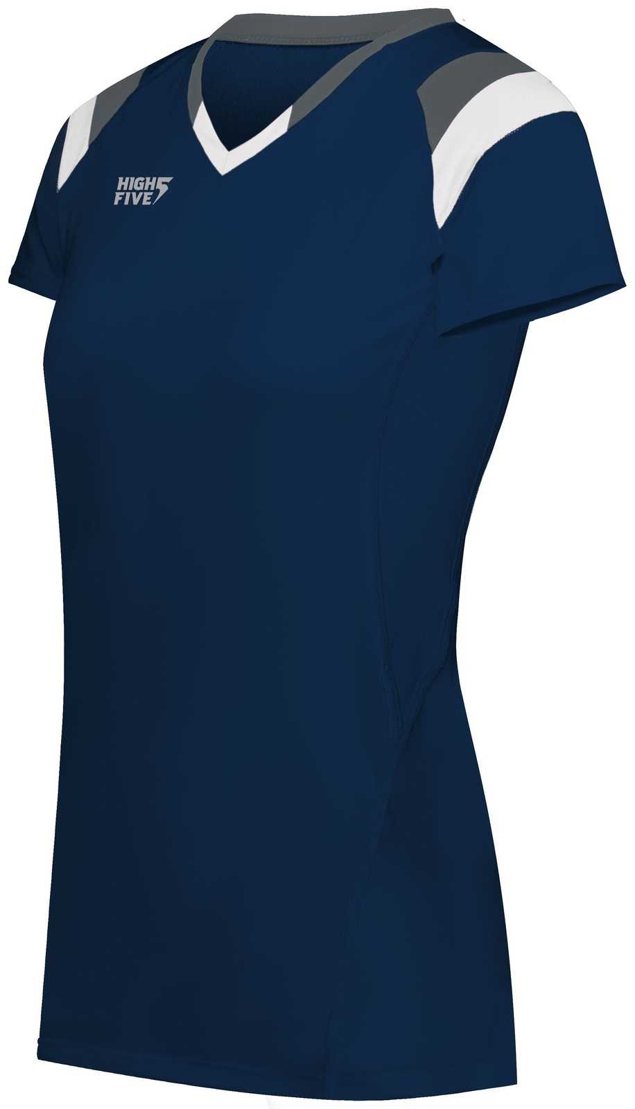 High Five 342252 Ladies TruHit Tri Short Sleeve Jersey - Navy Graphite White - HIT a Double
