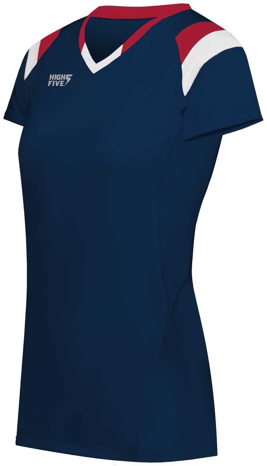 High Five 342252 Ladies TruHit Tri Short Sleeve Jersey - Navy Scarlet White - HIT a Double