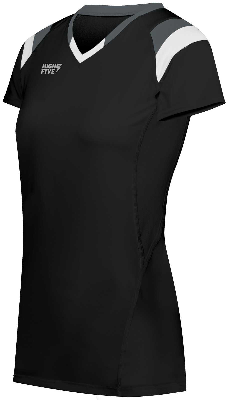High Five 342253 Girls TruHit Tri Short Sleeve Jersey - Black Graphite White - HIT a Double