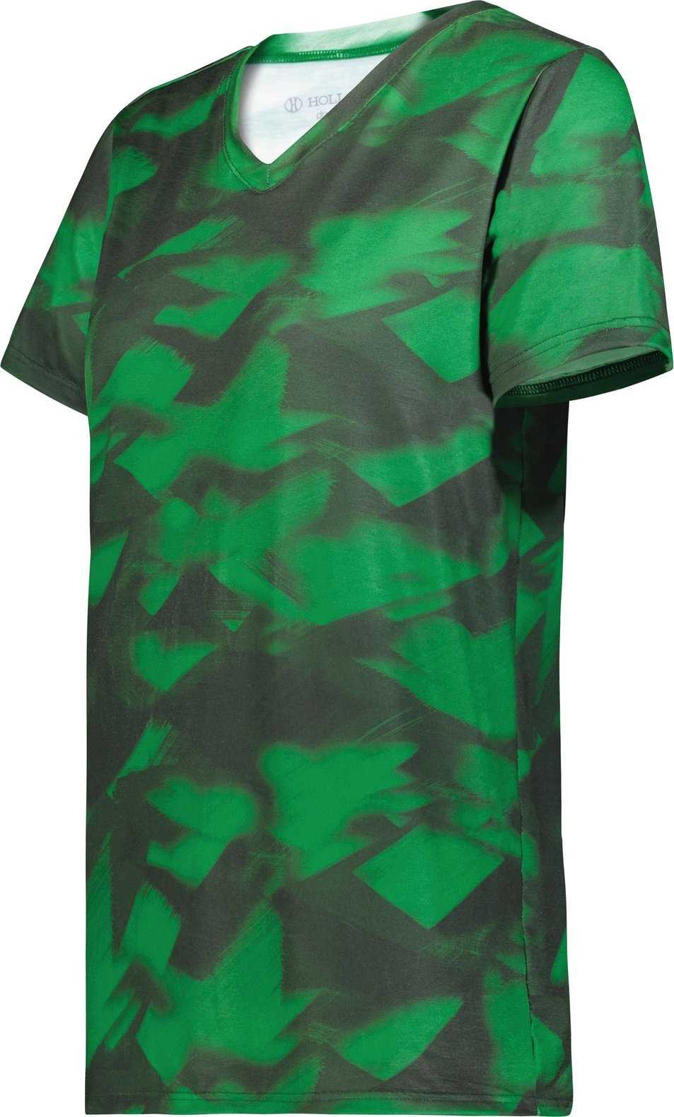 Holloway 222796 Ladies Stock Cotton Touch Poly Tee - Dark Green Glacier Print - HIT a Double