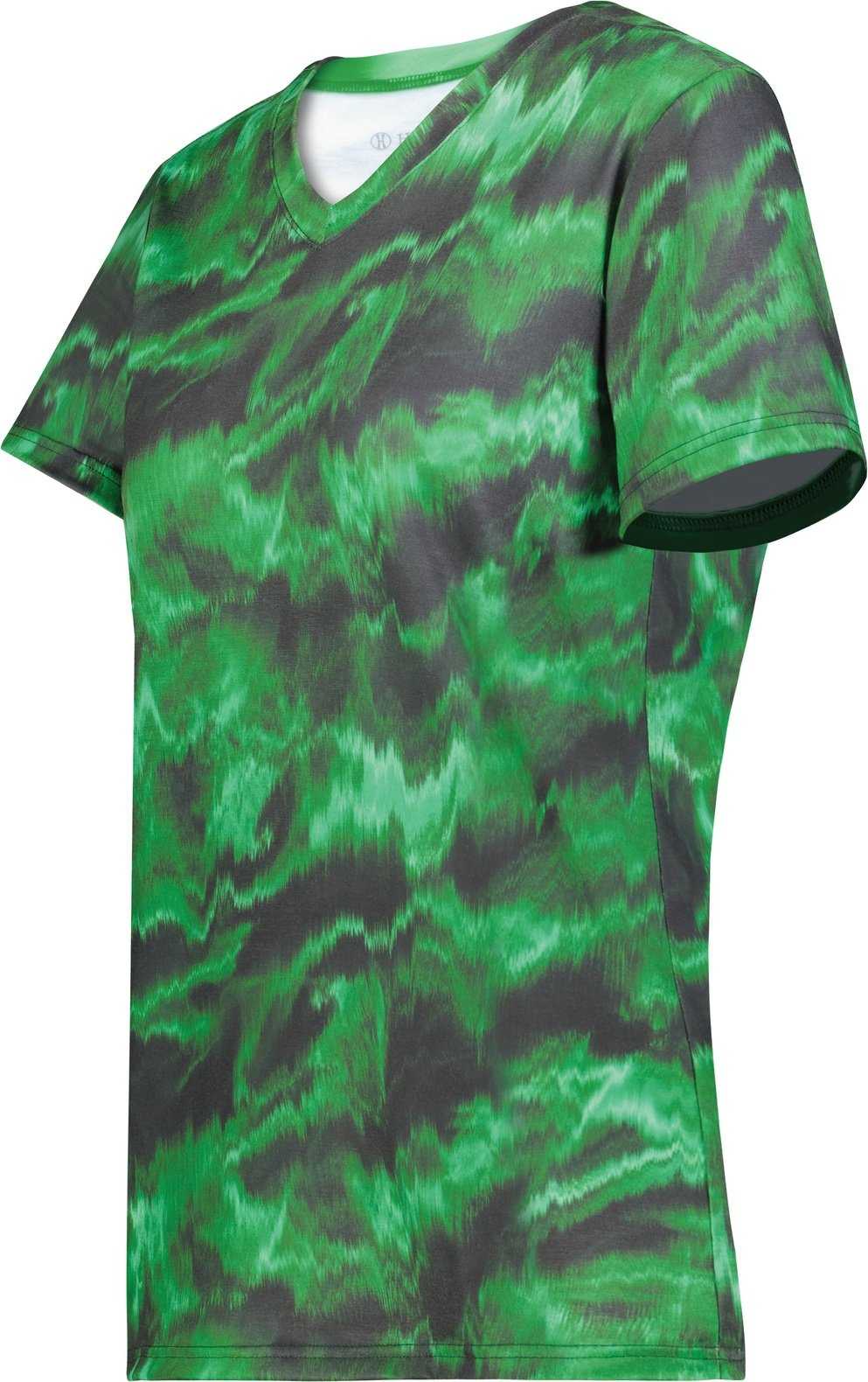 Holloway 222796 Ladies Stock Cotton Touch Poly Tee - Dark Green Shockwave Print - HIT a Double