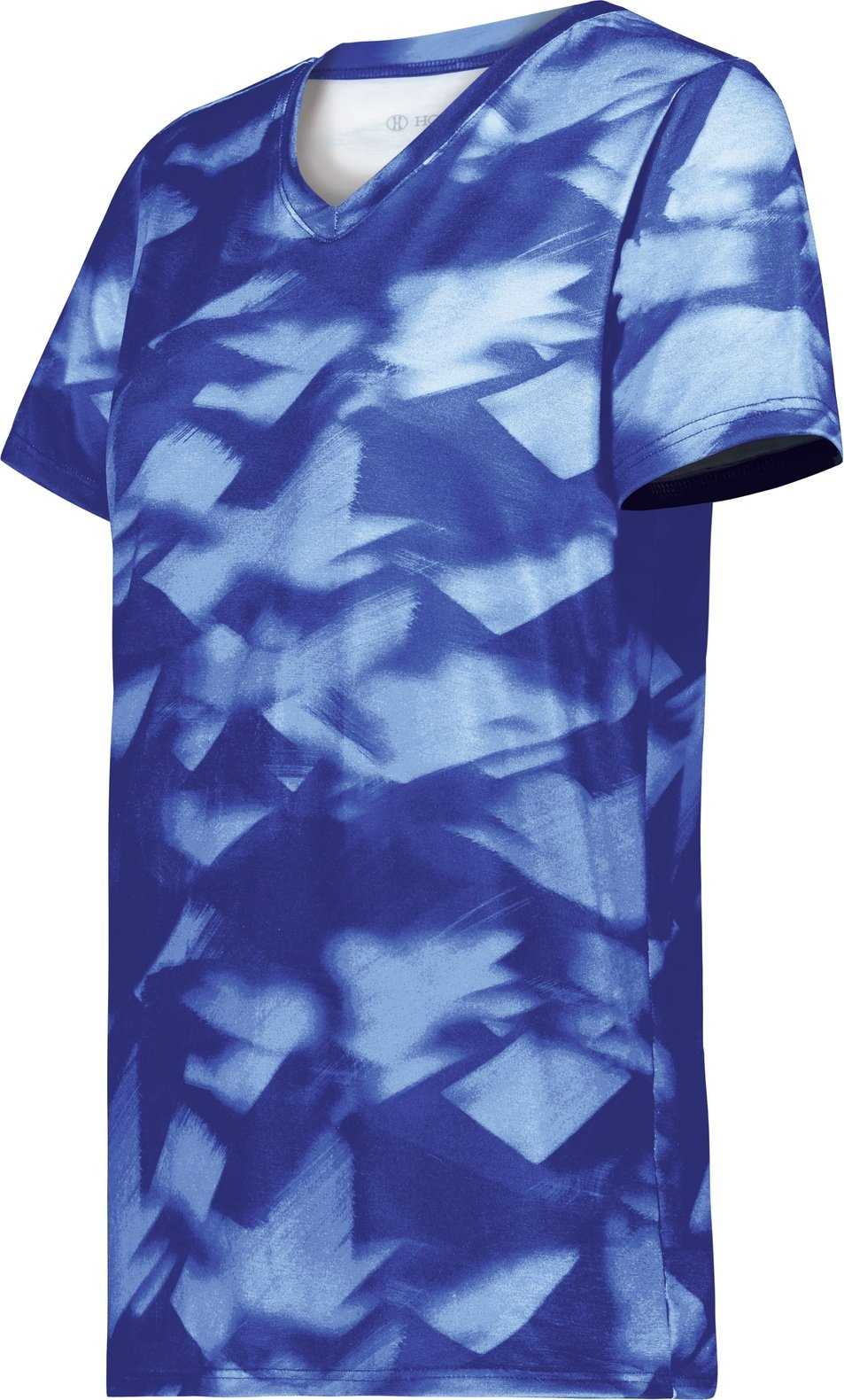 Holloway 222796 Ladies Stock Cotton Touch Poly Tee - Royal Glacier Print - HIT a Double