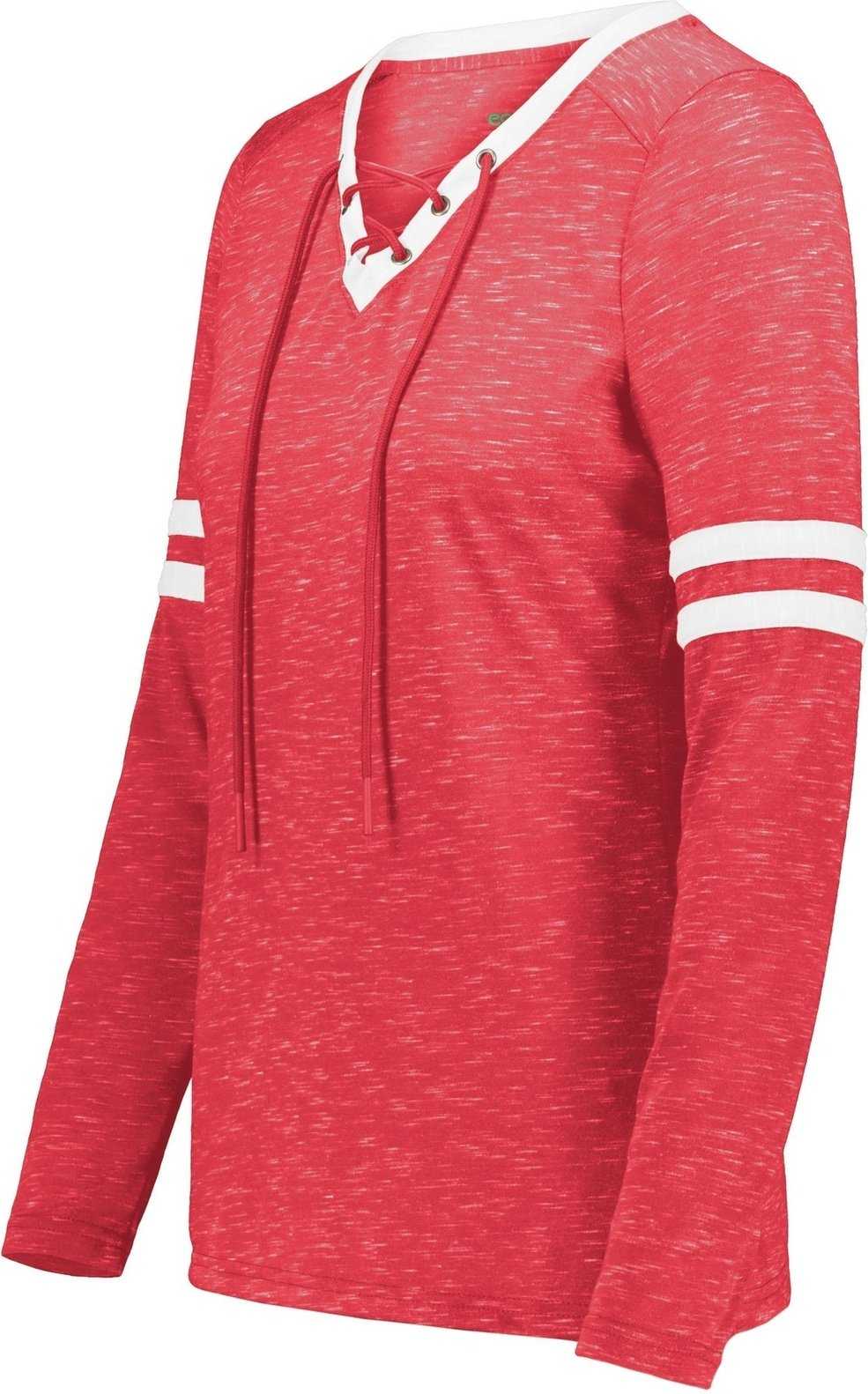 Holloway 223246 Ladies Monterey Long Sleeve Tee - Scarlet Heather White - HIT a Double