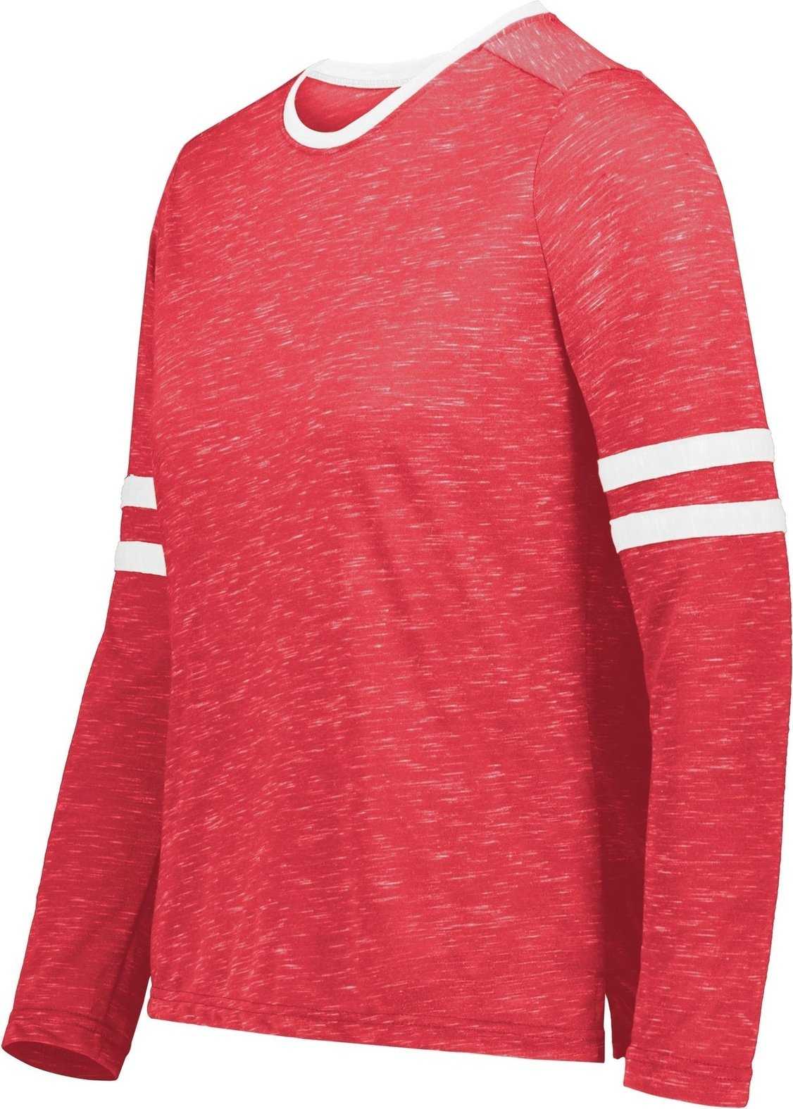 Holloway 223346 Girls Monterey Long Sleeve Tee - Scarlet Heather White - HIT a Double