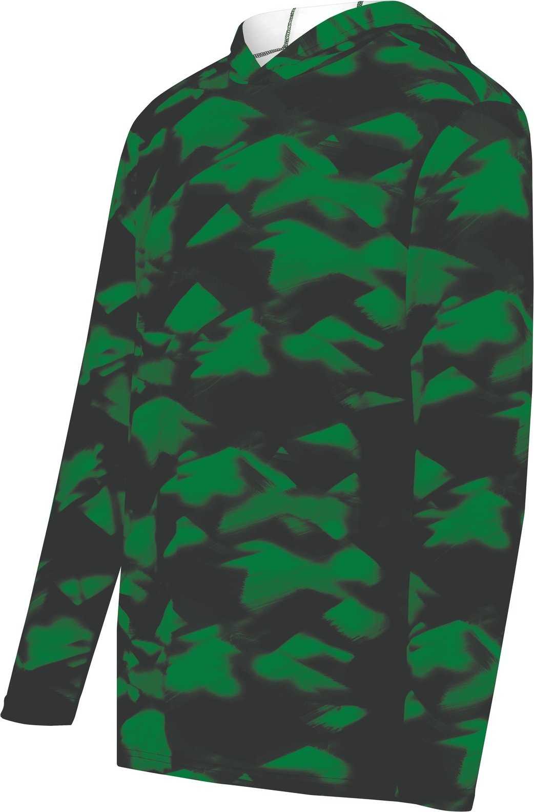 Holloway 223505 Stock Cotton Touch Poly Hoodie - Dark Green Glacier Print - HIT a Double